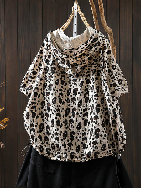 Summer Hooded Shirt Leopard Women Artsy FashionChic