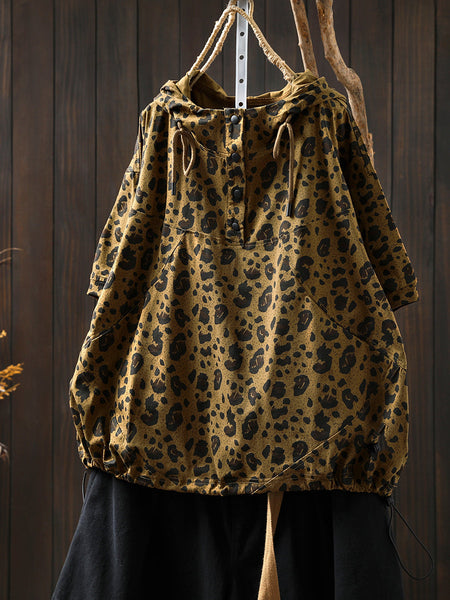 Summer Hooded Shirt Leopard Women Artsy FashionChic