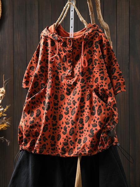 Summer Hooded Shirt Leopard Women Artsy FashionChic