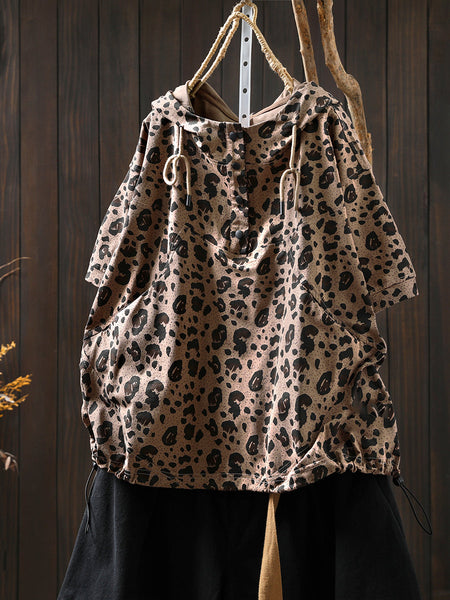 Summer Hooded Shirt Leopard Women Artsy FashionChic