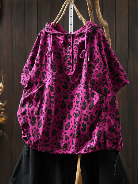 Summer Hooded Shirt Leopard Women Artsy FashionChic