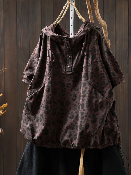 Summer Hooded Shirt Leopard Women Artsy FashionChic