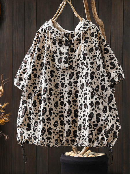 Summer Hooded Shirt Leopard Women Artsy FashionChic