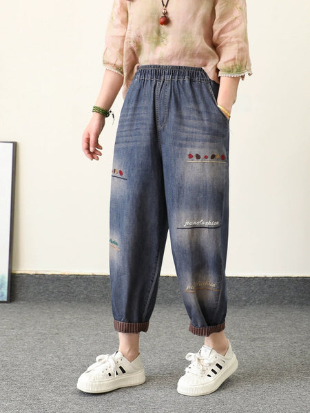 Retro Summer Women Embroidery Denim Pants Harem FashionChic