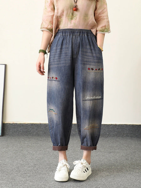 Retro Summer Women Embroidery Denim Pants Harem FashionChic