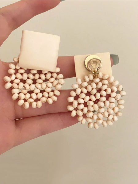 Square Vintage Wooden Bead Women Flower Earrings FashionChic