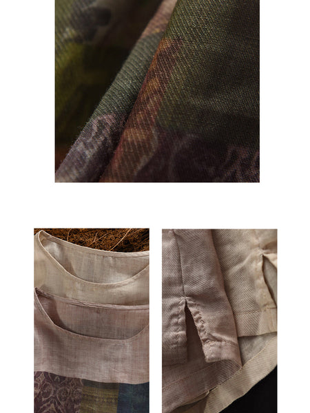 Summer O-Neck Women Patchwork Shirt 100%Ramie Artsy FashionChic