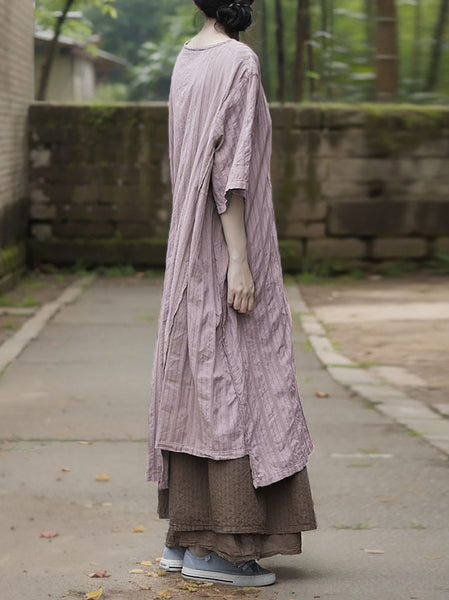 Dress Women Summer O-Neck Cotton Stripe Retro FashionChic