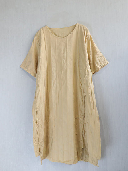 Dress Women Summer O-Neck Cotton Stripe Retro FashionChic