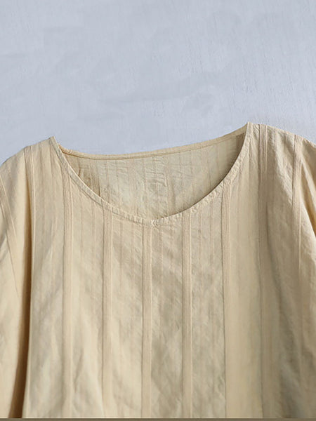 Dress Women Summer O-Neck Cotton Stripe Retro FashionChic