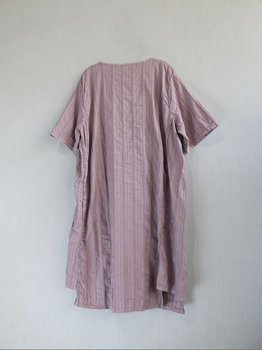 Dress Women Summer O-Neck Cotton Stripe Retro FashionChic