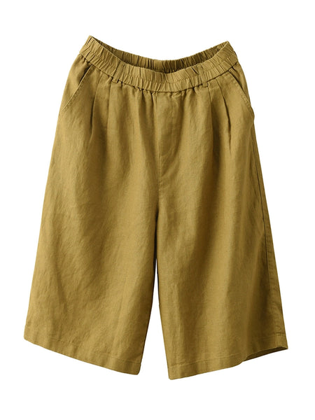 Color Pants Summer 100%Linen Women Pure Straight Fifth FashionChic