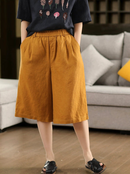 Color Pants Summer 100%Linen Women Pure Straight Fifth FashionChic