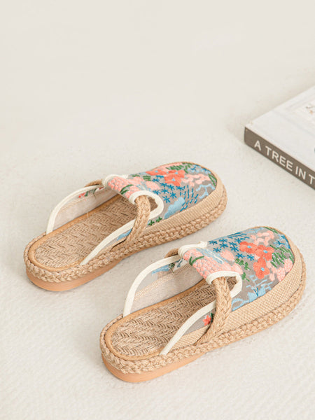Shoes Ethnic Flower Women Linen Embroidery Summer FashionChic
