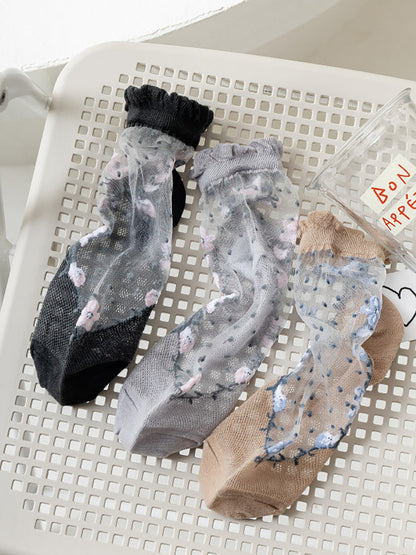 Flower Pairs Jacquard Artsy Lace Socks Women 3 FashionChic