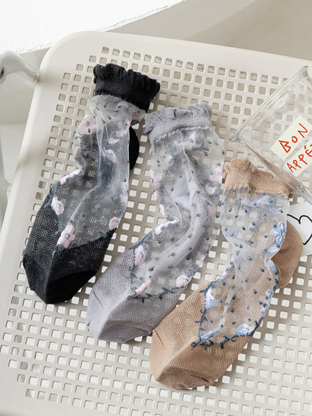 Flower Pairs Jacquard Artsy Lace Socks Women 3 FashionChic
