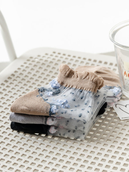 Flower Pairs Jacquard Artsy Lace Socks Women 3 FashionChic