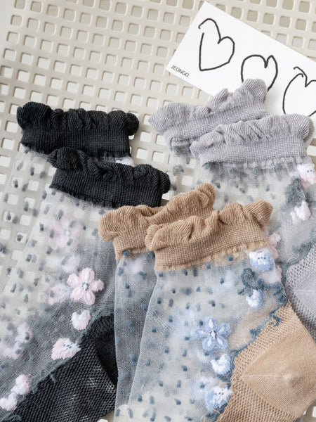 Flower Pairs Jacquard Artsy Lace Socks Women 3 FashionChic