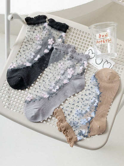 Flower Pairs Jacquard Artsy Lace Socks Women 3 FashionChic