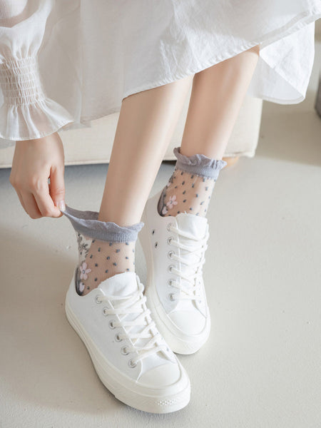 Flower Pairs Jacquard Artsy Lace Socks Women 3 FashionChic