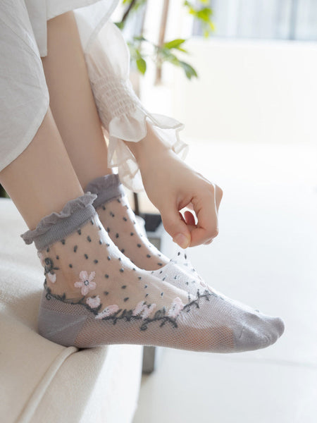 Flower Pairs Jacquard Artsy Lace Socks Women 3 FashionChic