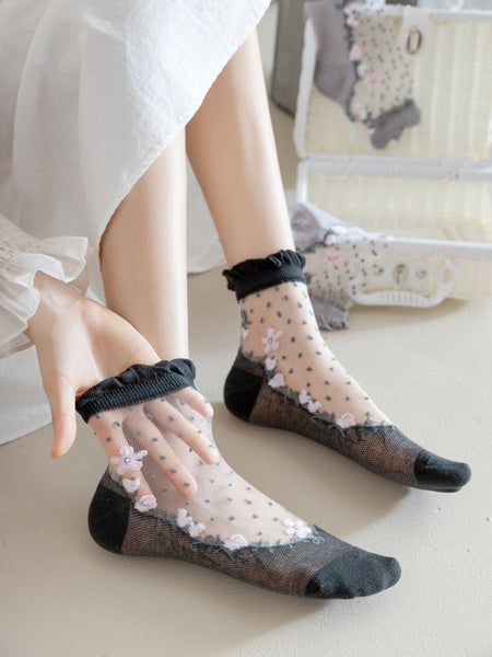 Flower Pairs Jacquard Artsy Lace Socks Women 3 FashionChic