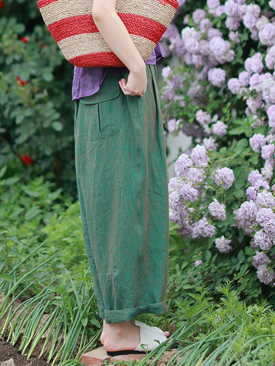 Summer Pants 100%Linen Women Wide-leg Color Pure FashionChic