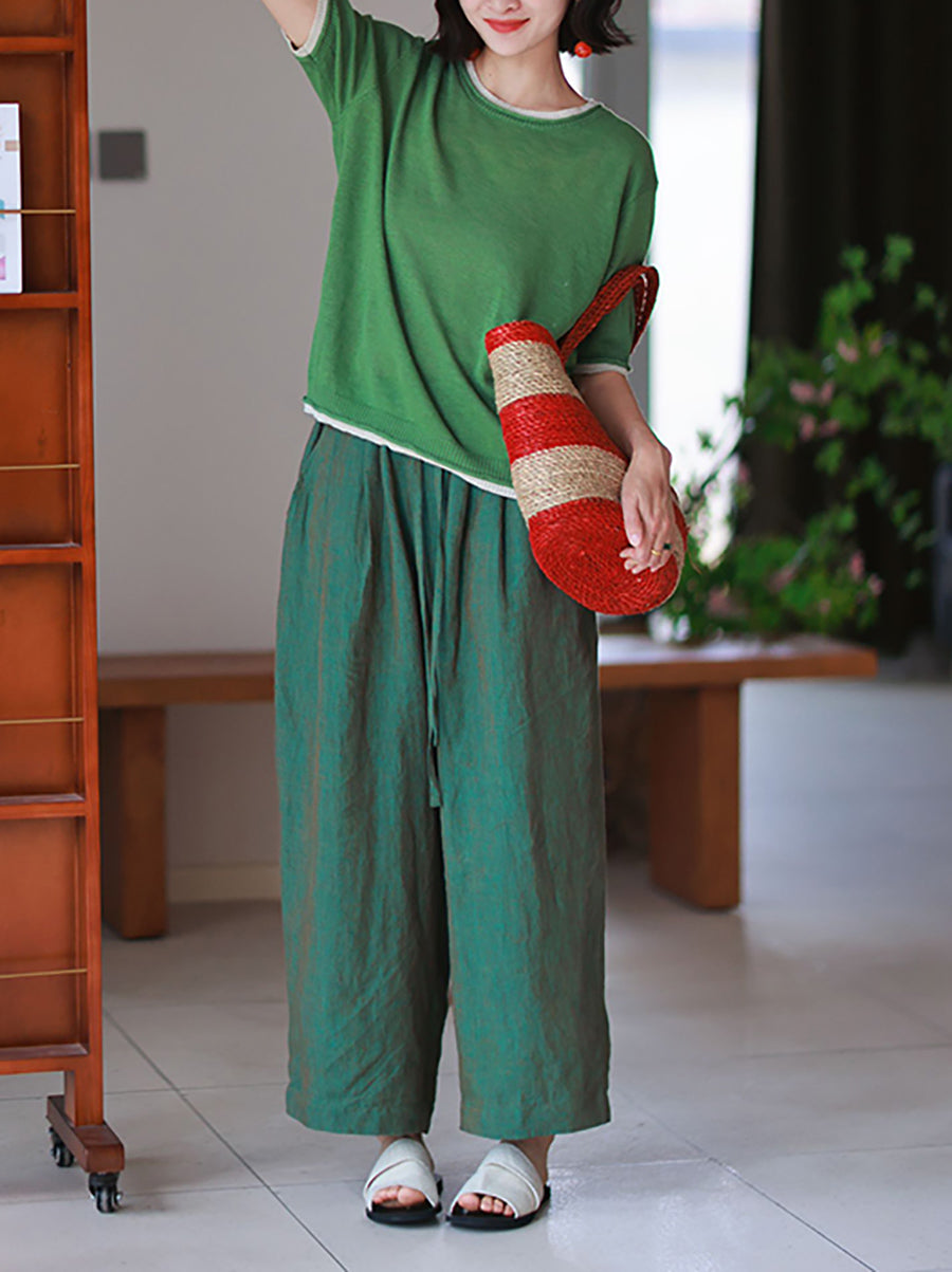 Summer Pants 100%Linen Women Wide-leg Color Pure FashionChic