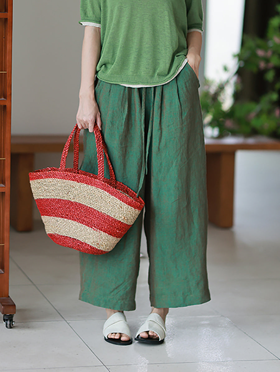Summer Pants 100%Linen Women Wide-leg Color Pure FashionChic