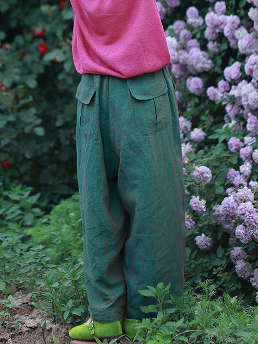 Summer Pants 100%Linen Women Wide-leg Color Pure FashionChic