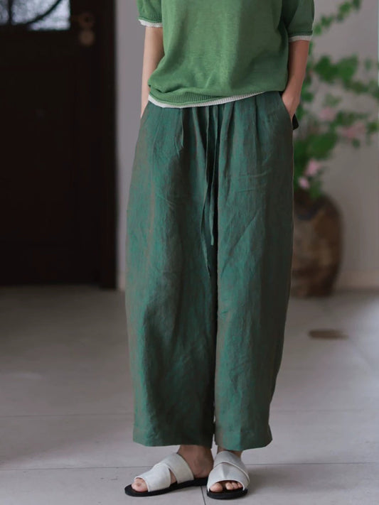 Summer Pants 100%Linen Women Wide-leg Color Pure FashionChic