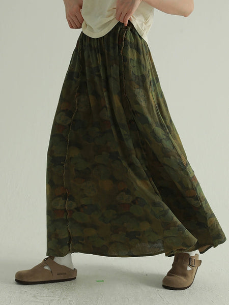 Skirt Summer Lotus Women Leaf Retro Spliced 100%Cotton FashionChic