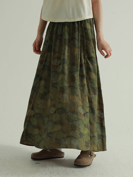 Skirt Summer Lotus Women Leaf Retro Spliced 100%Cotton FashionChic