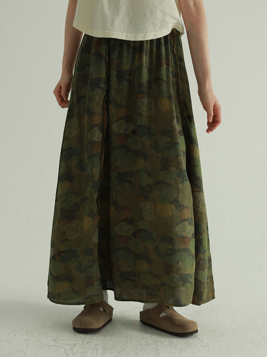Skirt Summer Lotus Women Leaf Retro Spliced 100%Cotton FashionChic