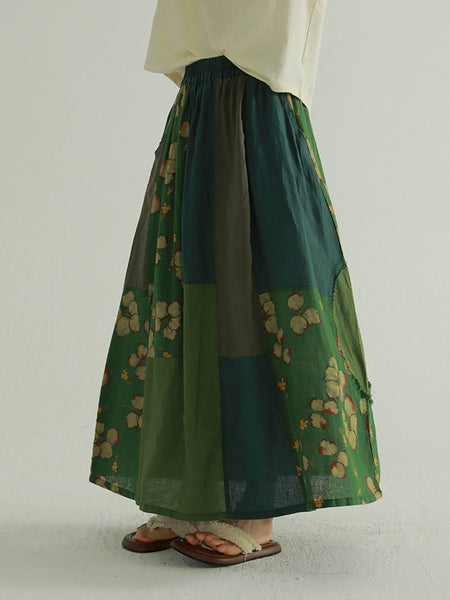 Colorblock Summer Women Skirt Spliced Retro Flower FashionChic