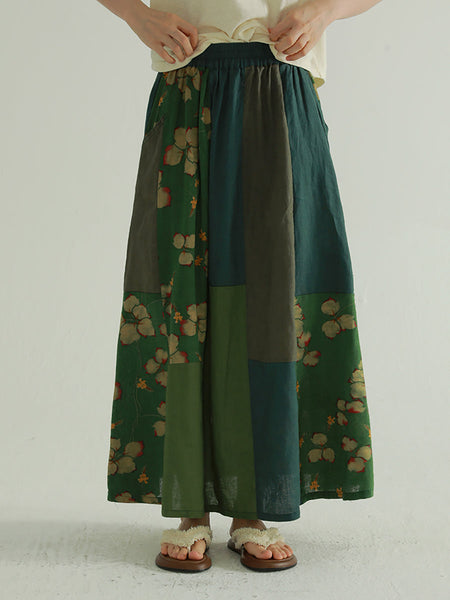 Colorblock Summer Women Skirt Spliced Retro Flower FashionChic