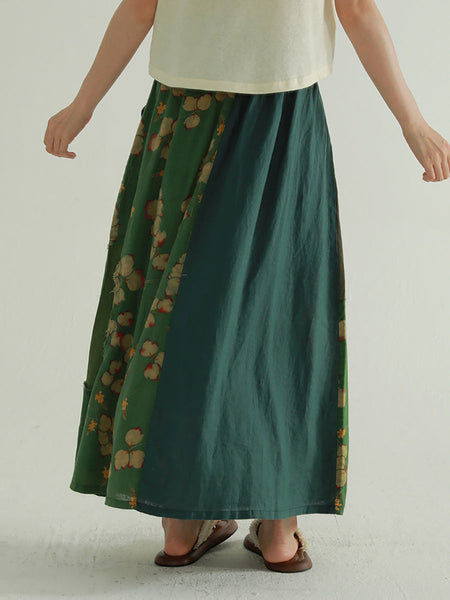 Colorblock Summer Women Skirt Spliced Retro Flower FashionChic