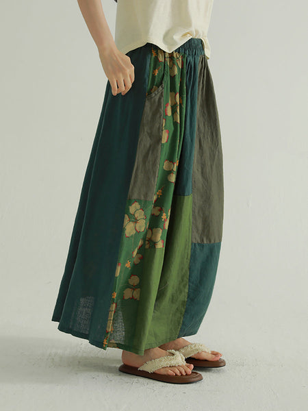 Colorblock Summer Women Skirt Spliced Retro Flower FashionChic