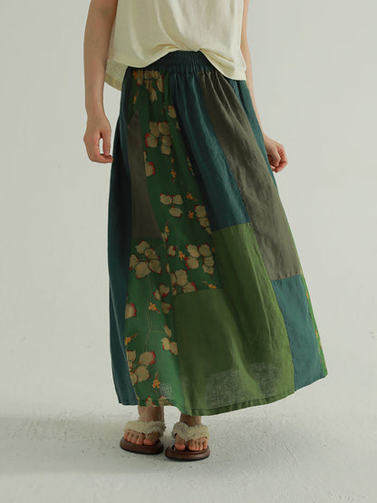 Colorblock Summer Women Skirt Spliced Retro Flower FashionChic