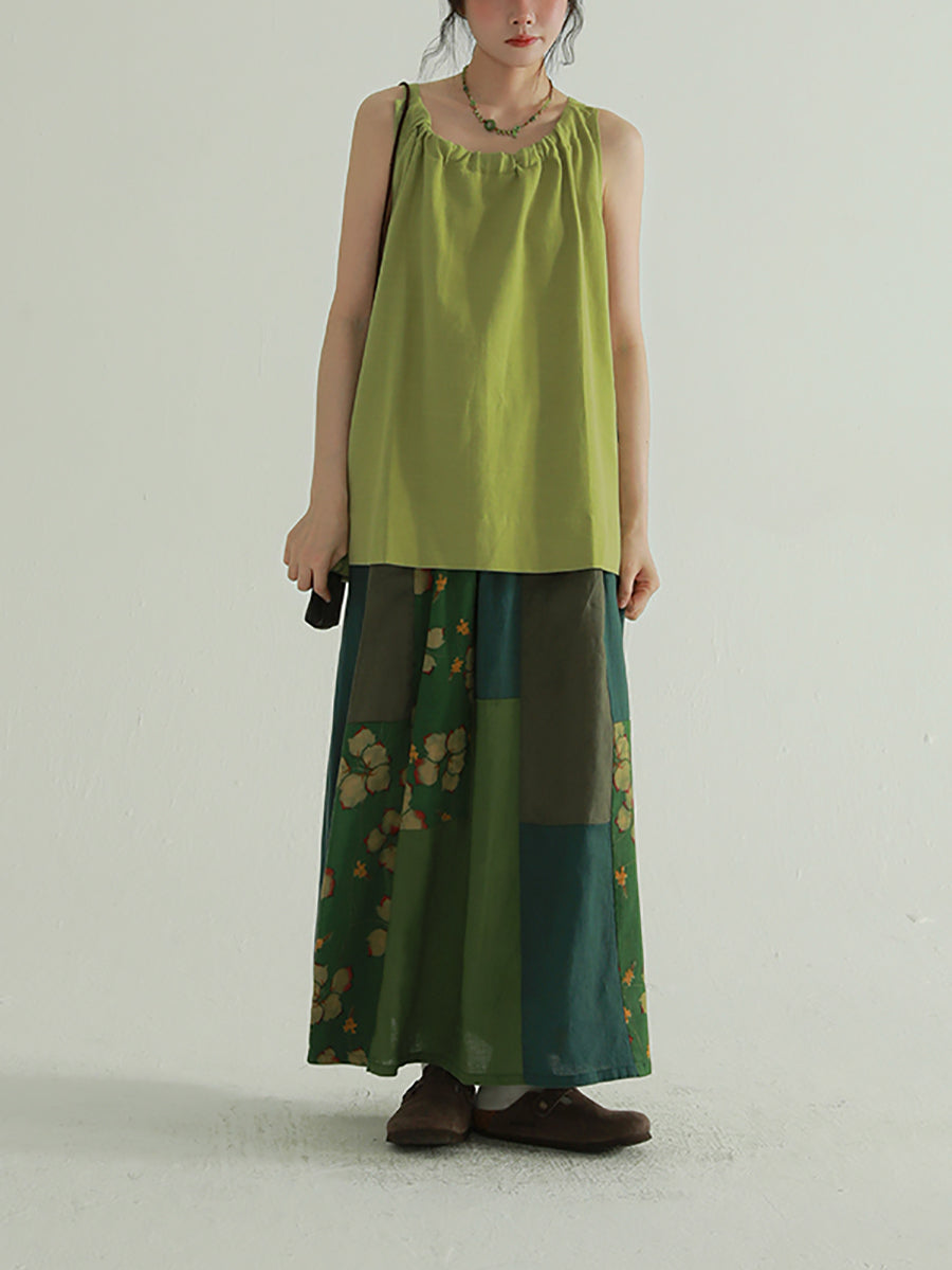 Colorblock Summer Women Skirt Spliced Retro Flower FashionChic
