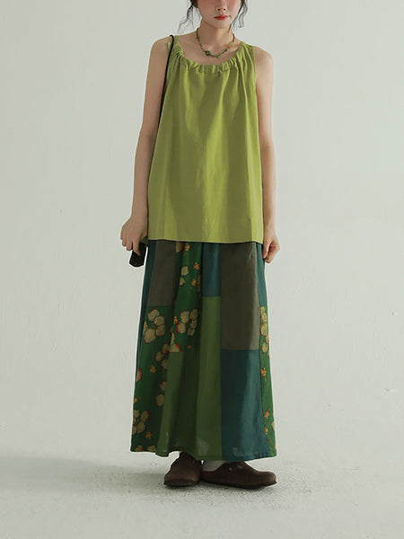 Colorblock Summer Women Skirt Spliced Retro Flower FashionChic