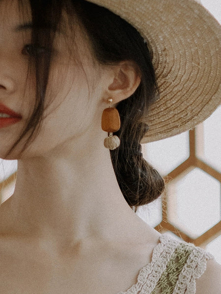 Ball Straw Women Wooden Earrings Weave Bohemia FashionChic
