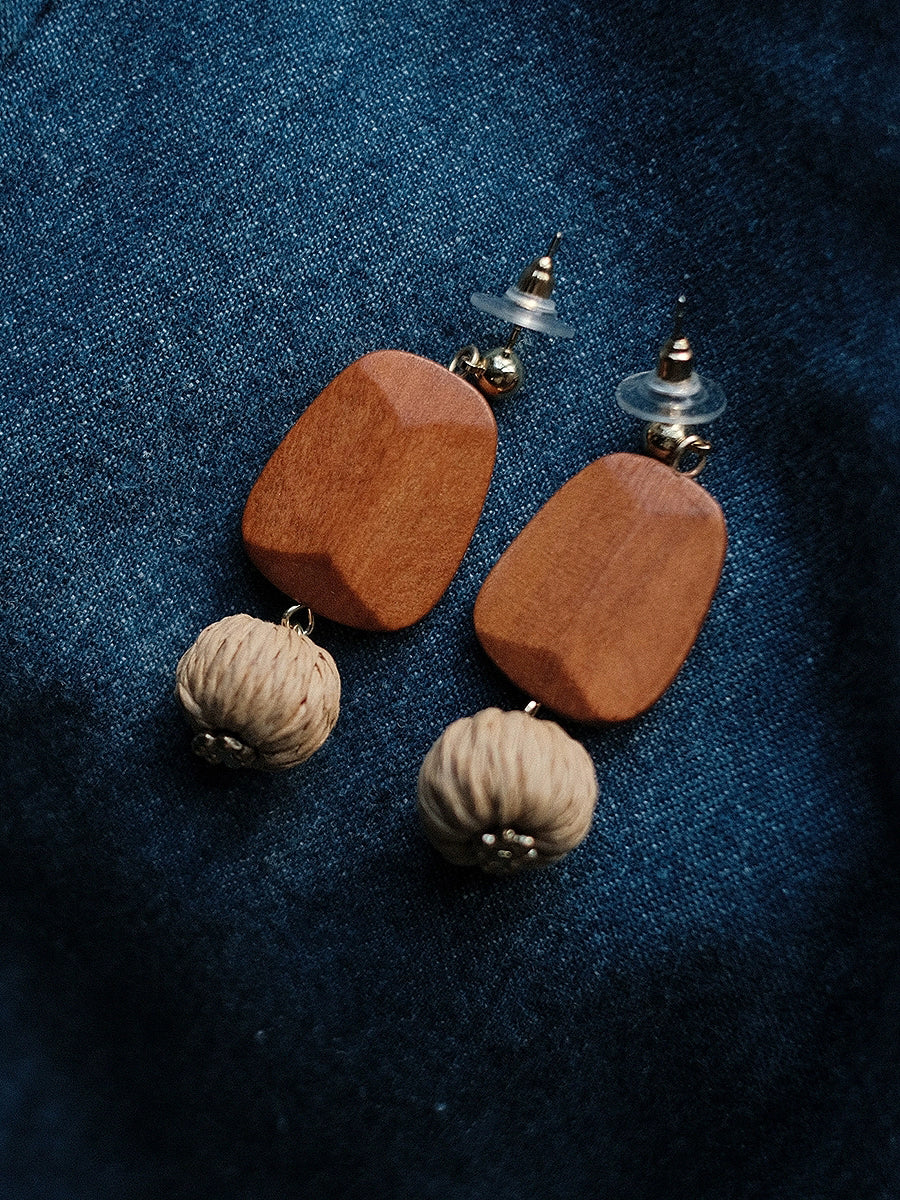 Ball Straw Women Wooden Earrings Weave Bohemia FashionChic