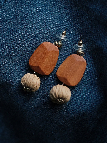 Ball Straw Women Wooden Earrings Weave Bohemia FashionChic