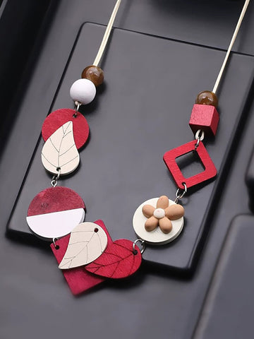 Women Weave Geometric Wooden Necklace Fashion FashionChic