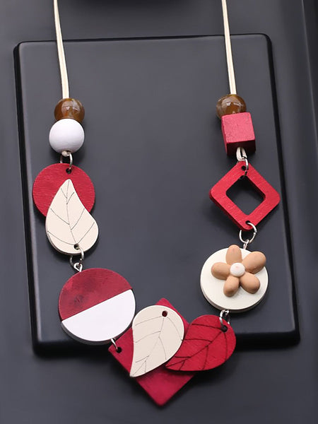 Women Weave Geometric Wooden Necklace Fashion FashionChic