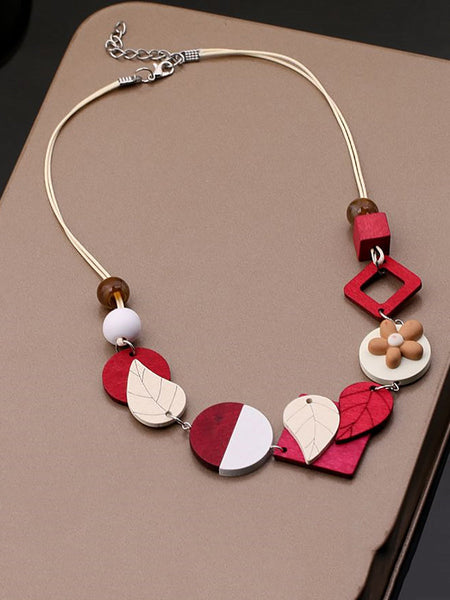 Women Weave Geometric Wooden Necklace Fashion FashionChic