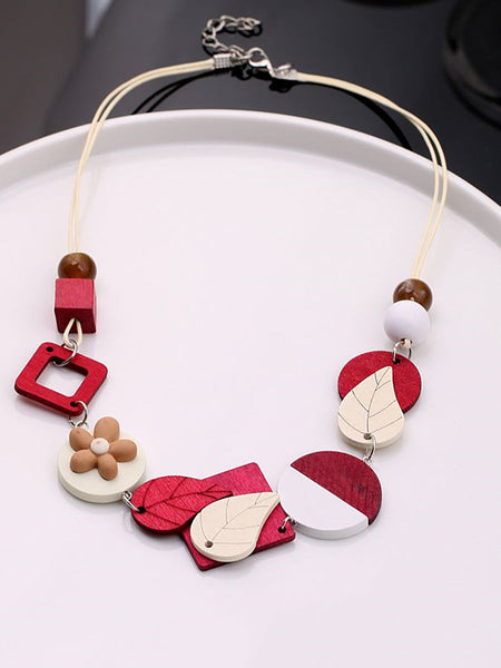 Women Weave Geometric Wooden Necklace Fashion FashionChic