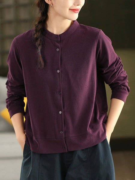 Autumn 100%Cotton Color Pure O-Neck Shirt Casual Women FashionChic