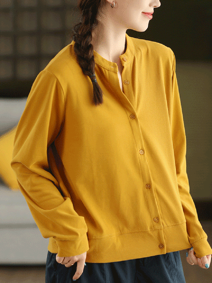 Autumn 100%Cotton Color Pure O-Neck Shirt Casual Women FashionChic